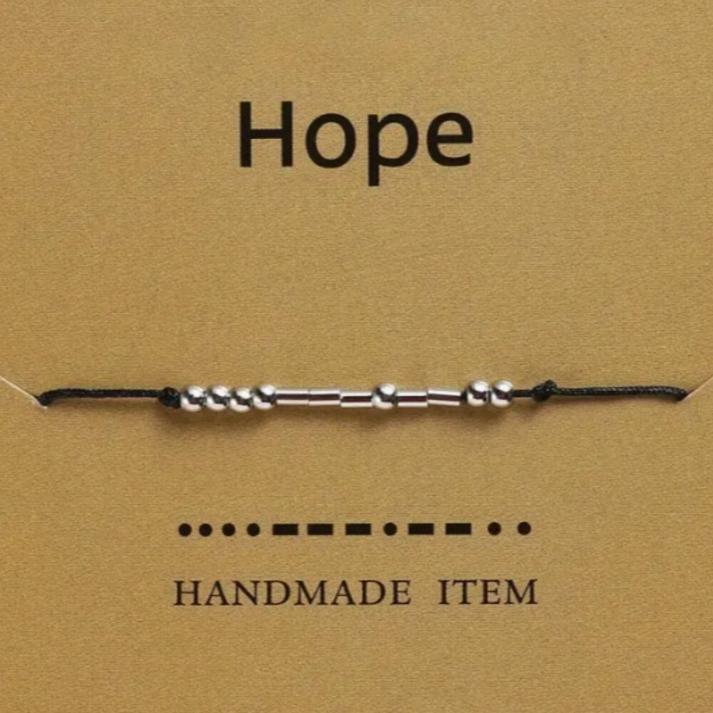 "HOPE" Silver Morse Code Bracelets - Adjustable String, Inspirational